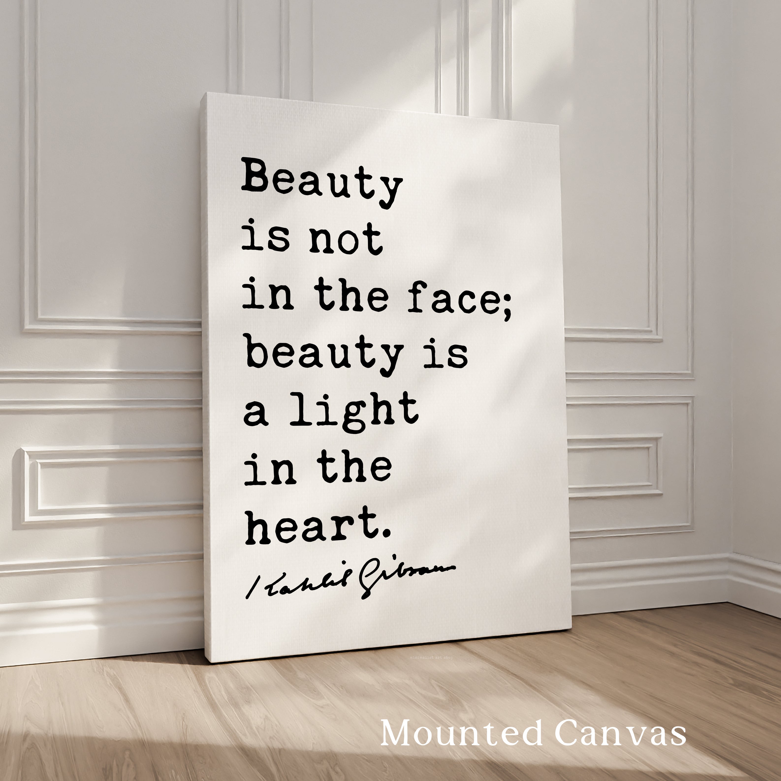 A white canvas with a quote by Rabbi Sacks about beauty being a light in the heart.