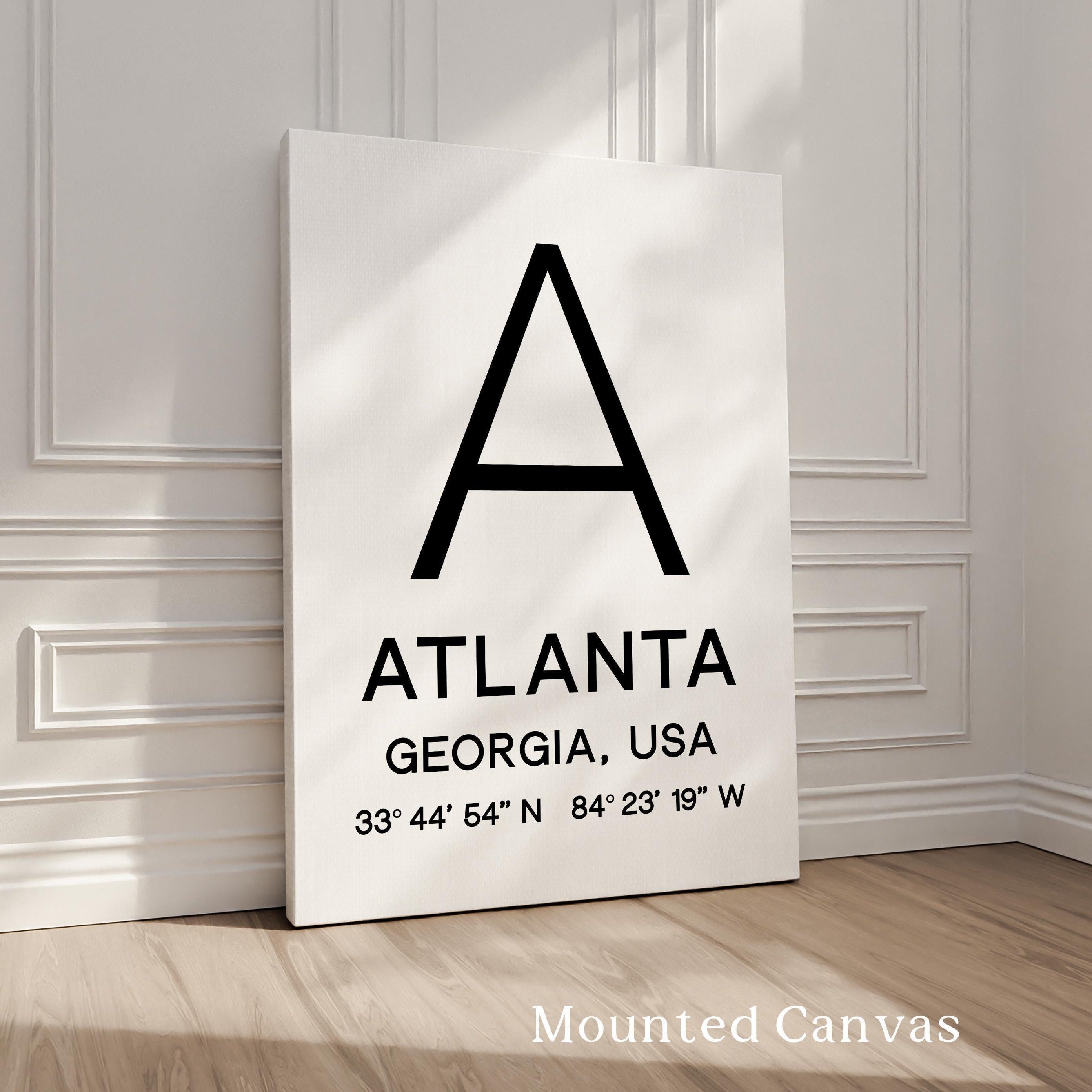 Atlanta, Georgia with GPS Coordinates Typography Art Print,  Minimalist Wall Art,  Travel