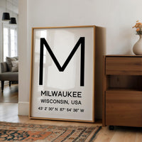 Milwaukee, Wisconsin Wall Art, GPS Coordinates Print, City Typography, Travel Decor