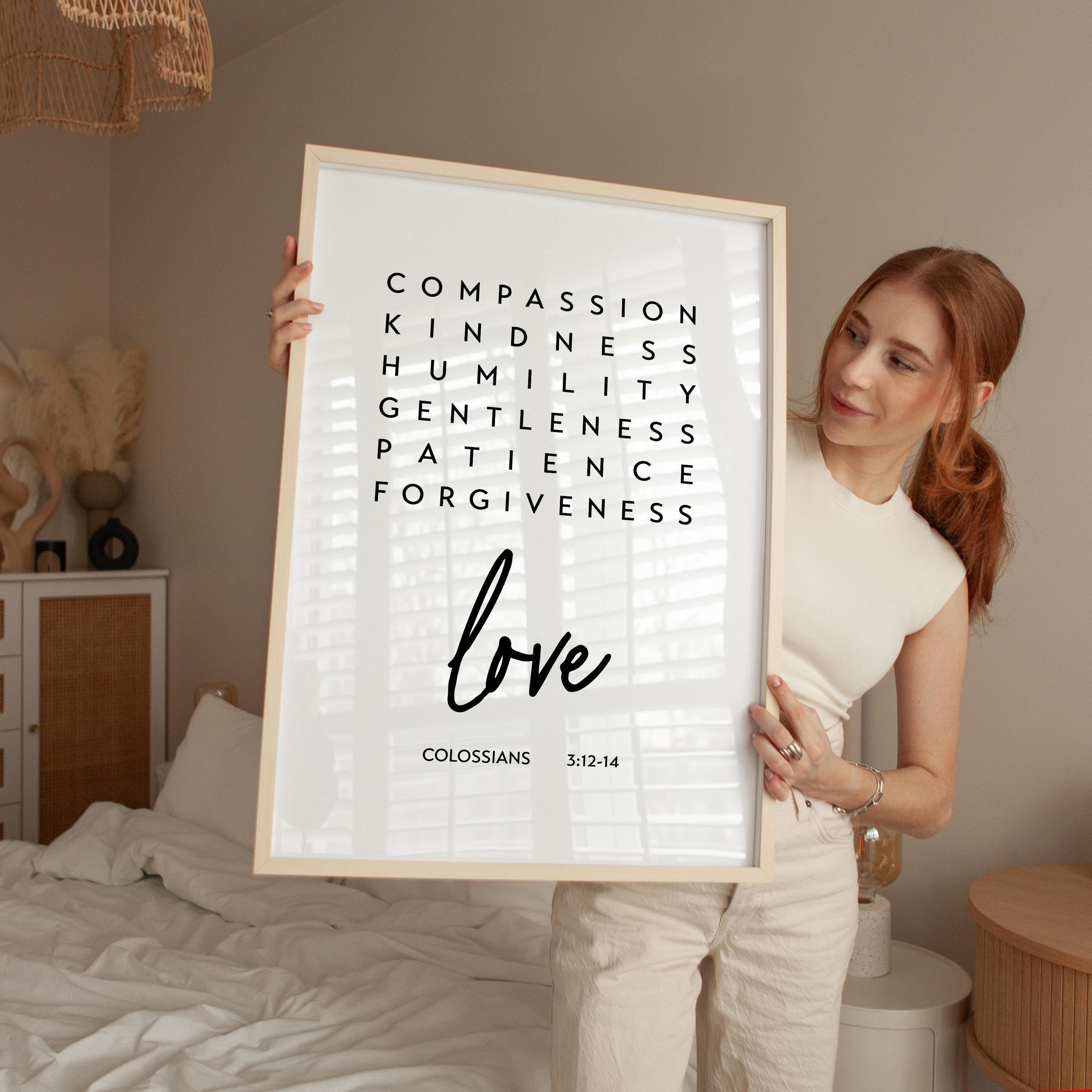 Christian Wall Art Colossians 3, Compassion Kindness Love Print, Scripture Art, Bible Verse Gift
