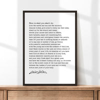 Walt Whitman Quote,  This is what you shall do; Love the earth and sun and the animals... Typography Art Print, Leaves of Grass