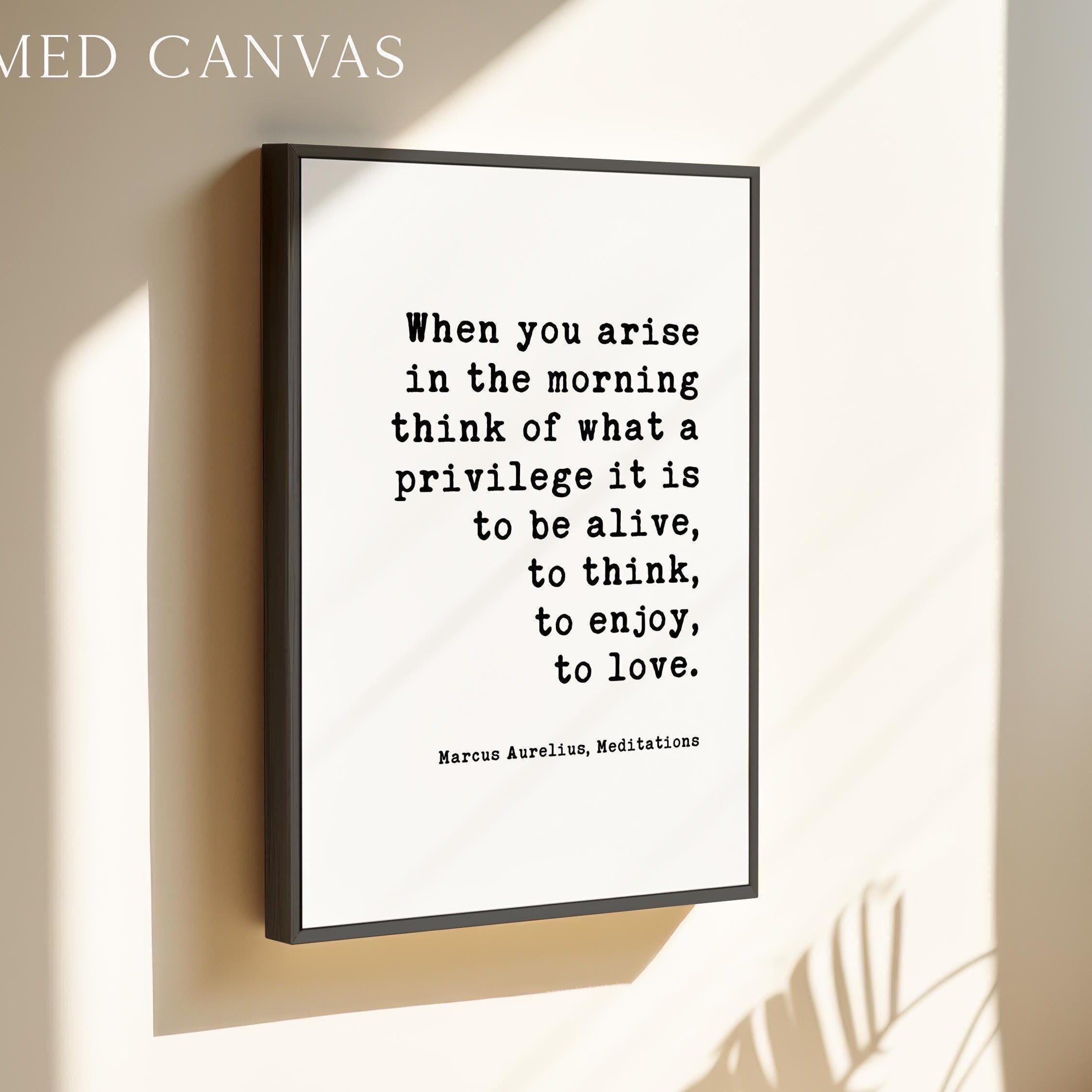 When you arise in the morning, think of what a privilege it is to be alive. Marcus Aurelius, Meditations Typography Art Print