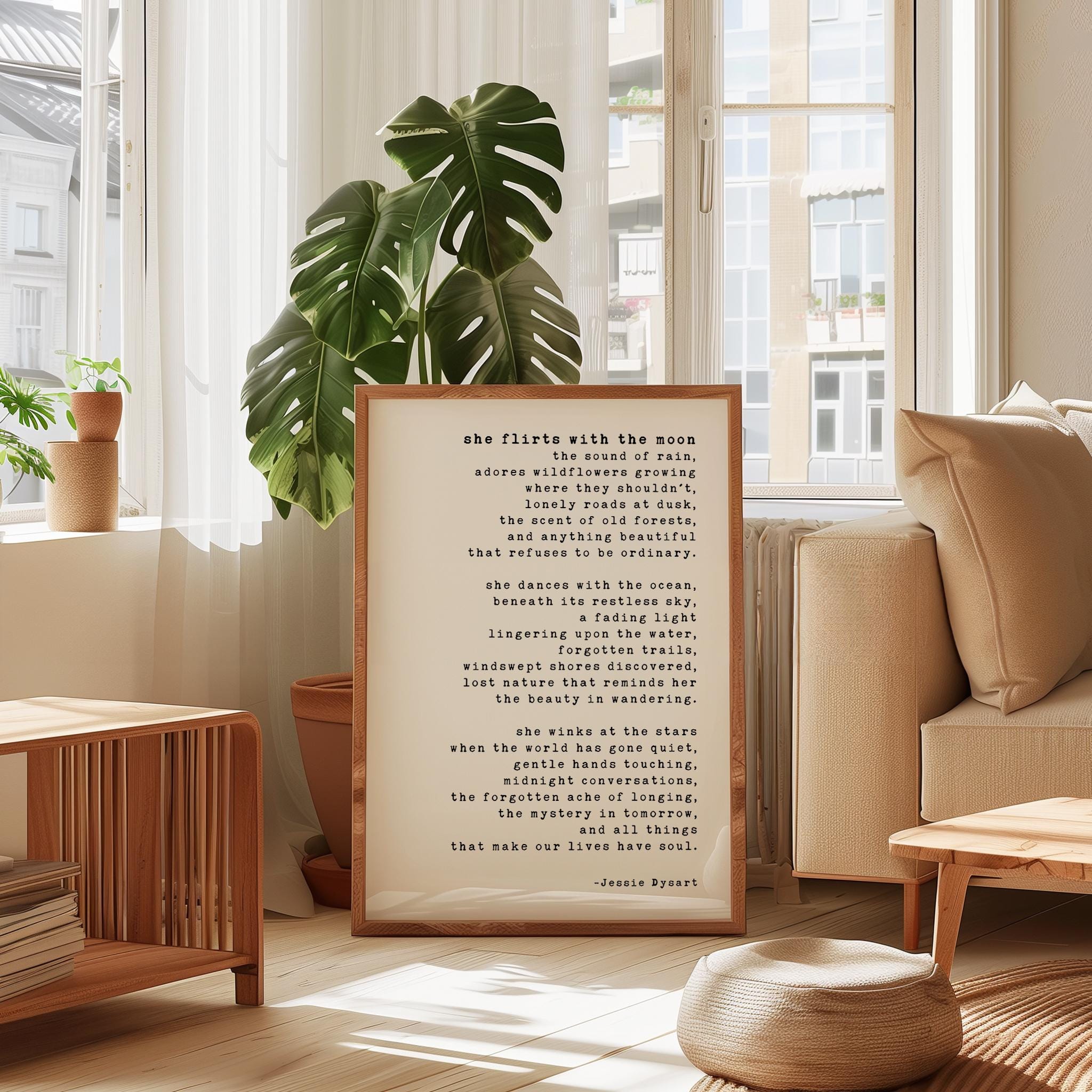She Flirts With the Moon Literary Print, Poetry Art, Jessie Dysart Poem, Nature Lover Gift