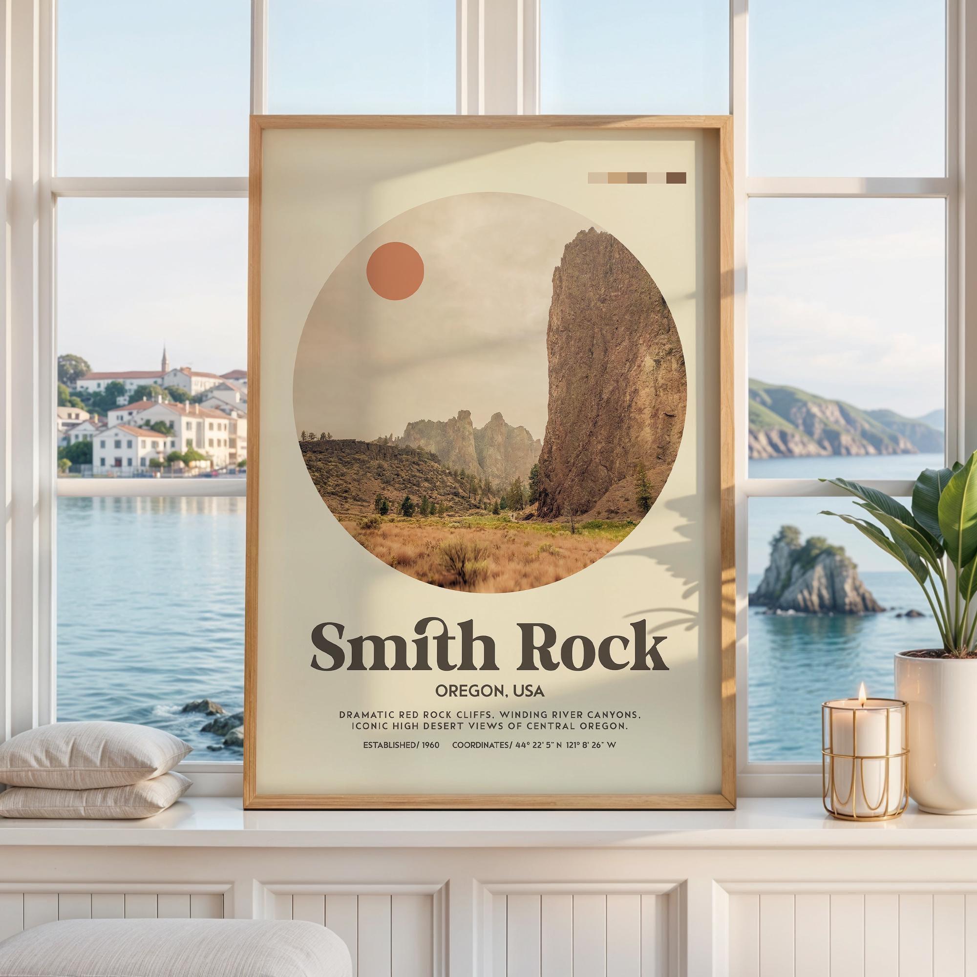 Smith Rock Oregon Print,  Mid-Century Travel Poster - Wall Art - Nature Decor