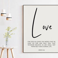 John 3:16 For God So Loved The World Art Print,  Religious Scripture - Christian - Bible Verse - Modern
