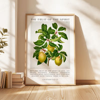 Fruit of the Spirit Typography Wall Art,  Galatians 5:22–23 Scripture Print,  Christian Botanical Plum Illustration Home Décor