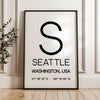 Seattle, Washington with GPS Coordinates Typography Wall Art Print,  Office,  Home Decor,  Restaurant,  Apartment,  Condo • Gift
