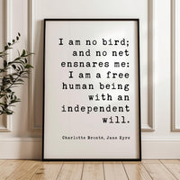 Jane Eyre Quote Print, Charlotte Brontë Art, I Am No Bird, Book Lover Gift