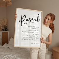 The Lord Will Fulfill His Purpose For Me,  Psalm 138:8,  Personalized Typography Art Print