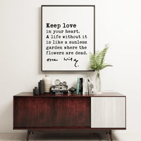 Oscar Wilde Quote, Keep love in your heart. A life without it is like a sunless garden when the flowers are dead. Art Print - Affirmation