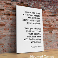 Proverbs 3:9•10 Honor the Lord with your wealth and with the firstfruits of all your produce... Typography Art Print - Faith - Scripture