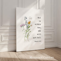 Psalm 46:5 God is within her, she will not fall. Typography Art Print with Wildflowers,  Faith,  Gift,  Christian