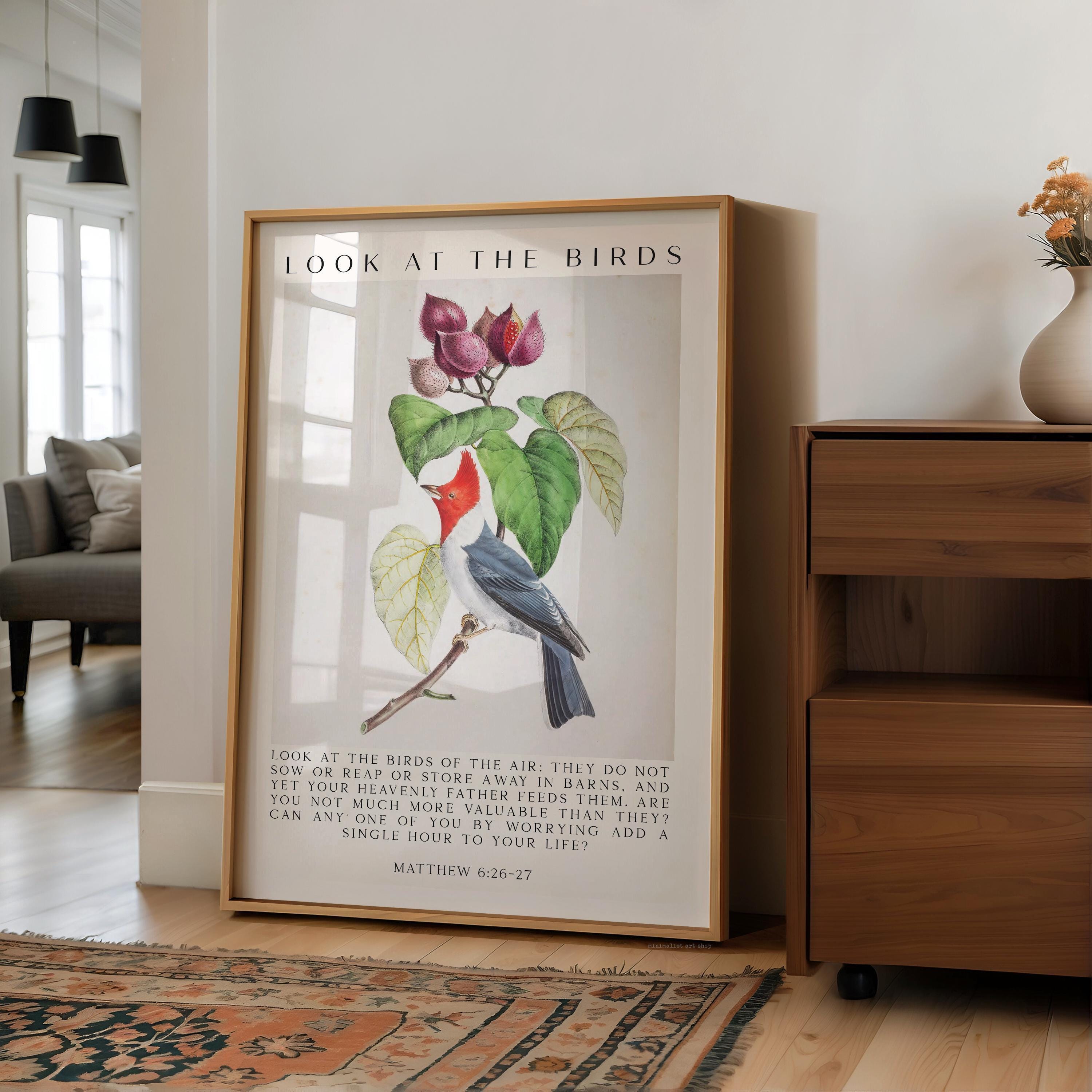 Matthew 6:26-27 Bible Verse Print,  Look at the Birds Scripture Wall Art