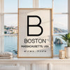 Boston Massachusetts Typography Print, Coordinates Wall Art, Modern Decor, Travel Gift
