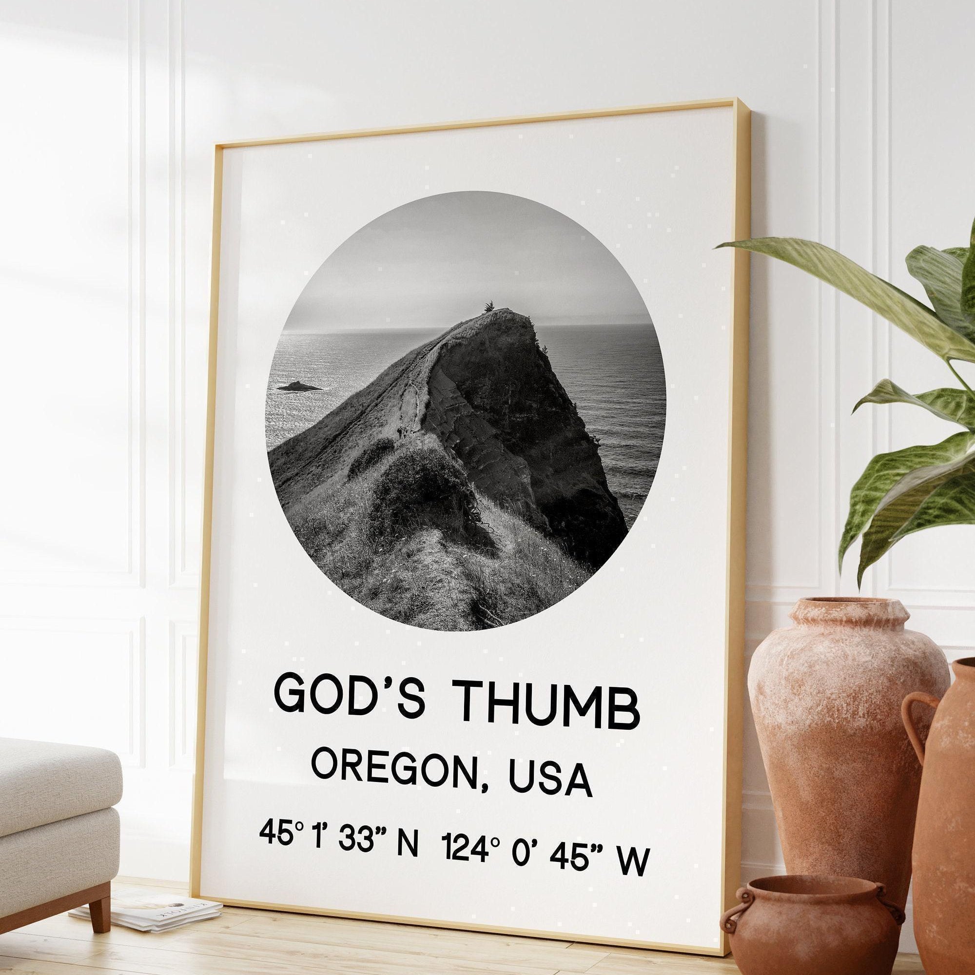 God's Thumb, Oregon with GPS Coordinates Art Print,  Travel - Explore - Hike - Nature