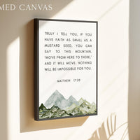 Matthew 17:20 Faith as Small as a Mustard Seed Art Print with Watercolor Mountains,  Religious Scripture - Bible Verse