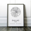 Dallas, Texas City Street Map with GPS Coordinates Art Print,  Office - Home Decor - Restaurant - Apartment - Condo - Typography
