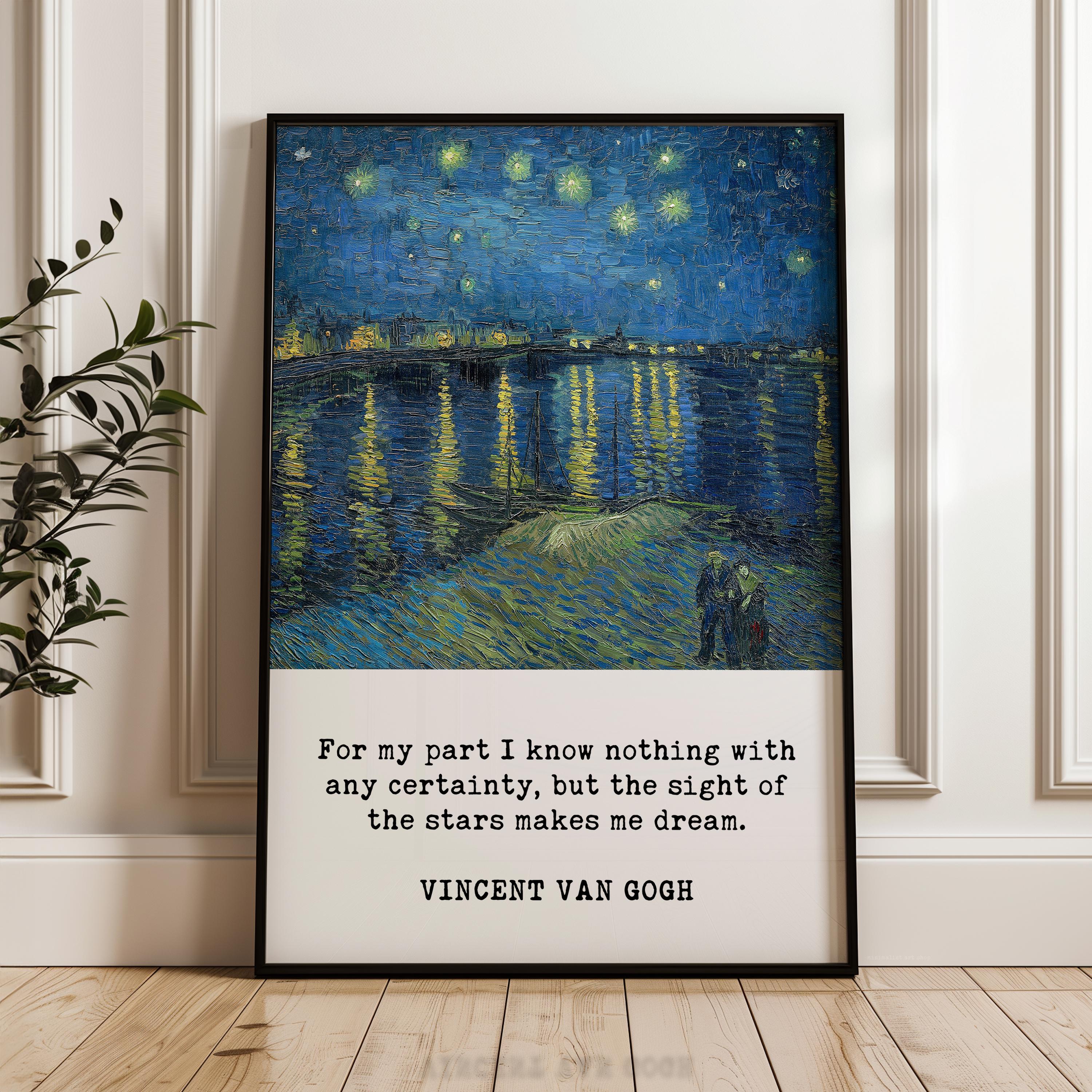 The image is a framed painting depicting a night sky with stars, and it is placed on a wooden floor against a white wall.