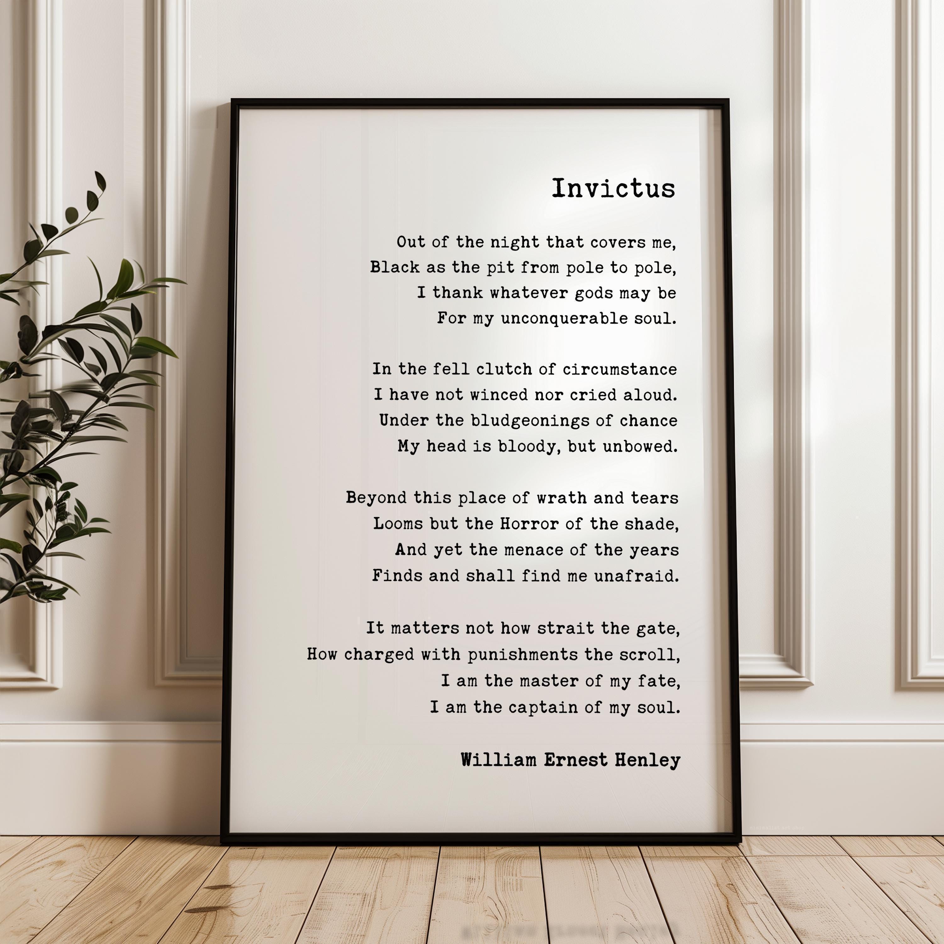 Invictus by William Henley Poem Art Print,  I am the master of my fate: Literary Prints (1888)