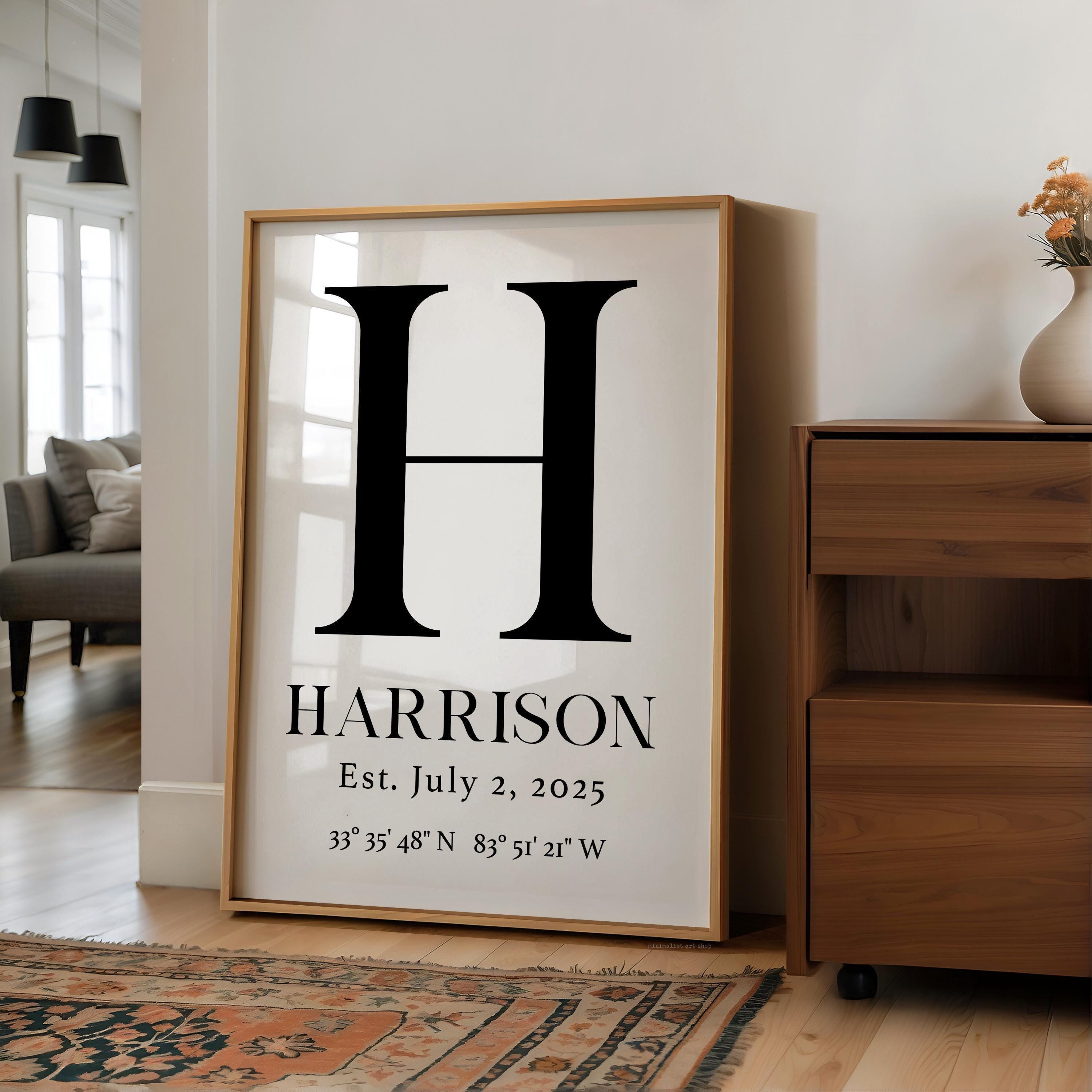 Personalized Family Monogram Sign with Name, Established Date, GPS,  Typography Art Print,  Great for Housewarmings, Anniversaries, Weddings