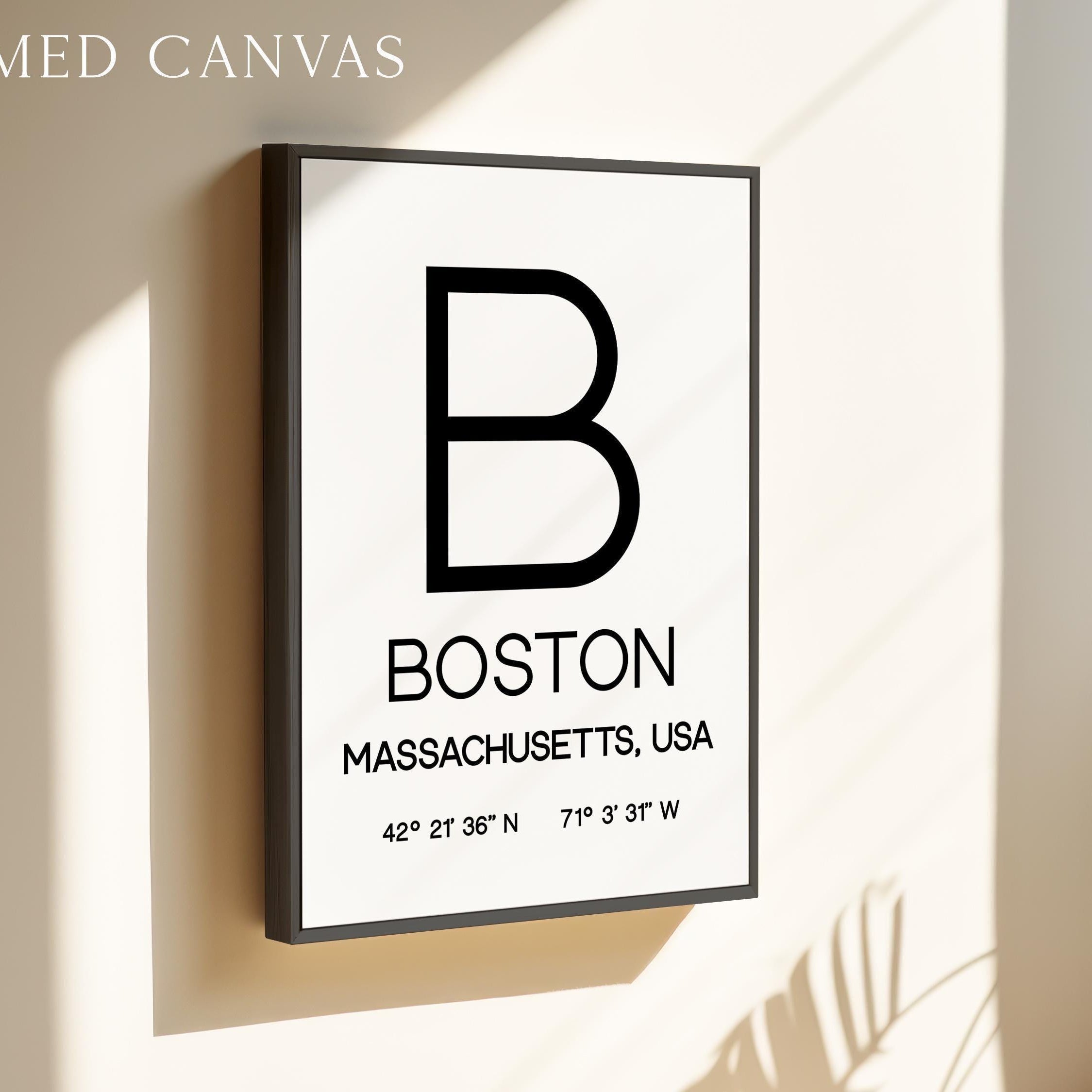 Boston Massachusetts Typography Print, Coordinates Wall Art, Modern Decor, Travel Gift