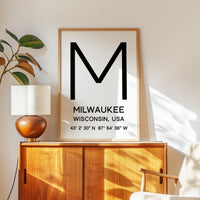Milwaukee, Wisconsin Wall Art, GPS Coordinates Print, City Typography, Travel Decor