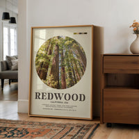 Redwood National Park Print, California Travel Art, Mid Century Modern Wall Decor