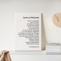 1 Corinthians 13:4 Love is Patient Canvas Print, Scripture Typography Wall Art