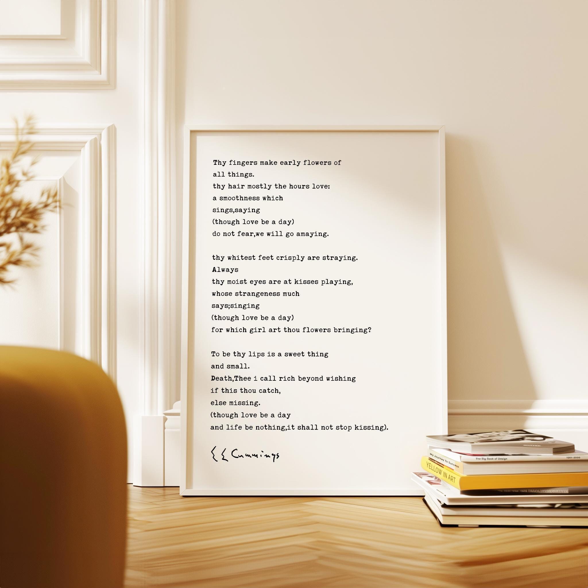 Thy Fingers Make Early Flowers of All Things. Poem by E.E. Cummings Typography Art Print (1923)