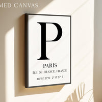 Paris, France with GPS Coordinates Minimalist Typography Art Print • Île-de-France • Travel • Adventure