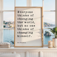 Leo Tolstoy Quote Print, Everyone Thinks Of Changing The World, Typography Wall Art, Literary Decor