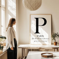Paris, France with GPS Coordinates Minimalist Typography Art Print,  Île•de-France,  Travel,  Adventure