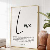 John 3:16 For God So Loved The World Art Print,  Religious Scripture - Christian - Bible Verse - Modern