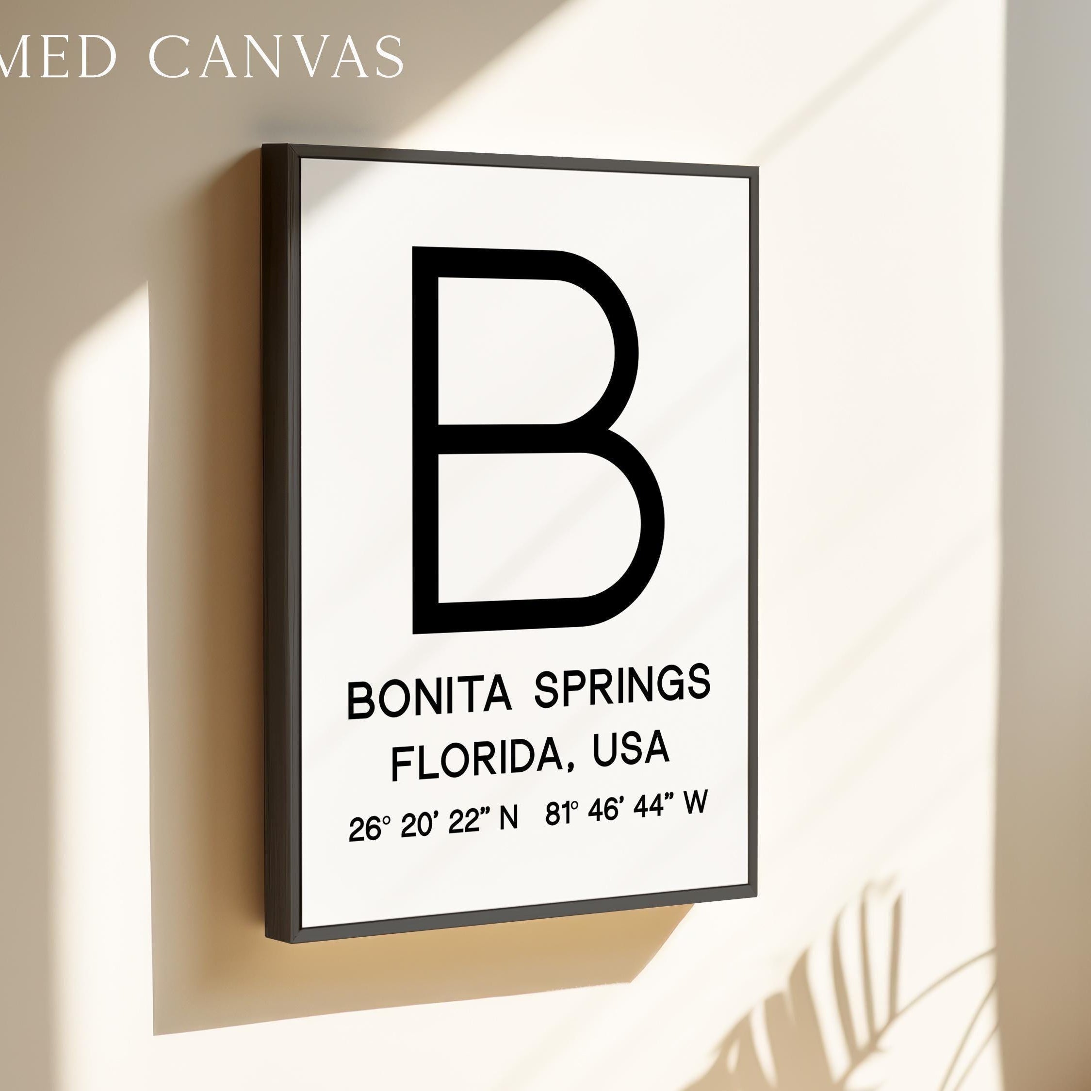 Bonita Springs, Florida with GPS Coordinates Minimalist Typography Art Print
