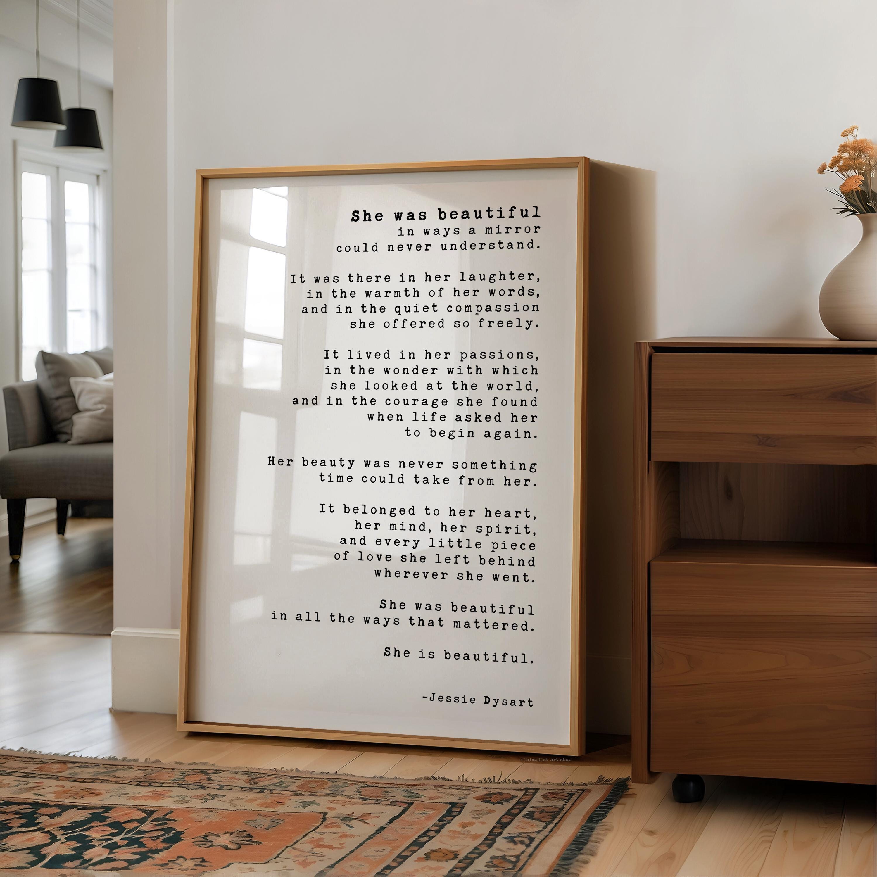 She Was Beautiful Art Print, Inner Beauty, Inspirational Typography, Gift for Her, Meaningful Wall Decor