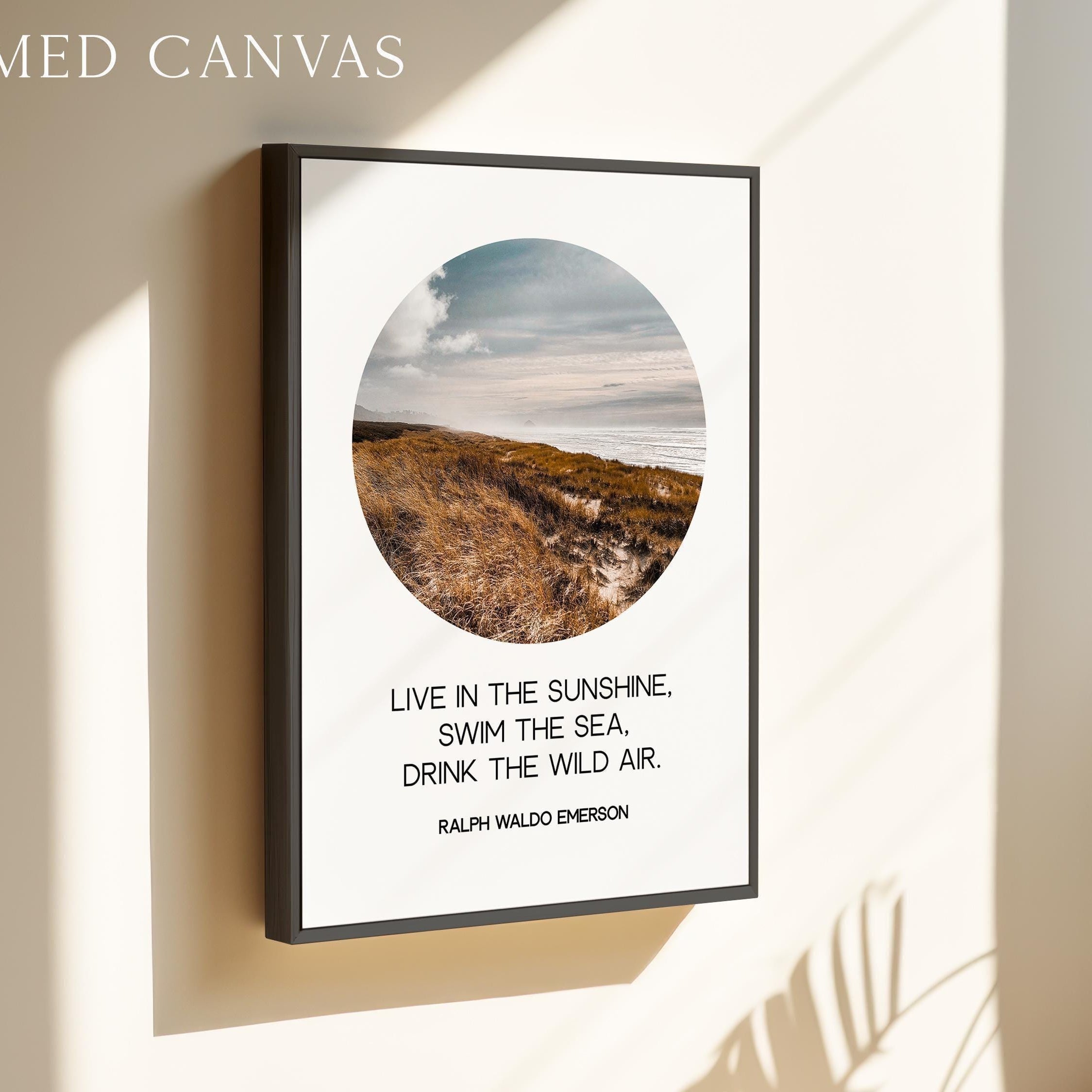 Live in the sunshine, swim the sea, drink the wild air.,  Ralph Waldo Emerson Quote,  Oregon Coast,  Typography Art Print (1860)