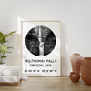 Multnomah Falls, Oregon with GPS Coordinates Art Print,  Travel - Explore - Hike - Nature