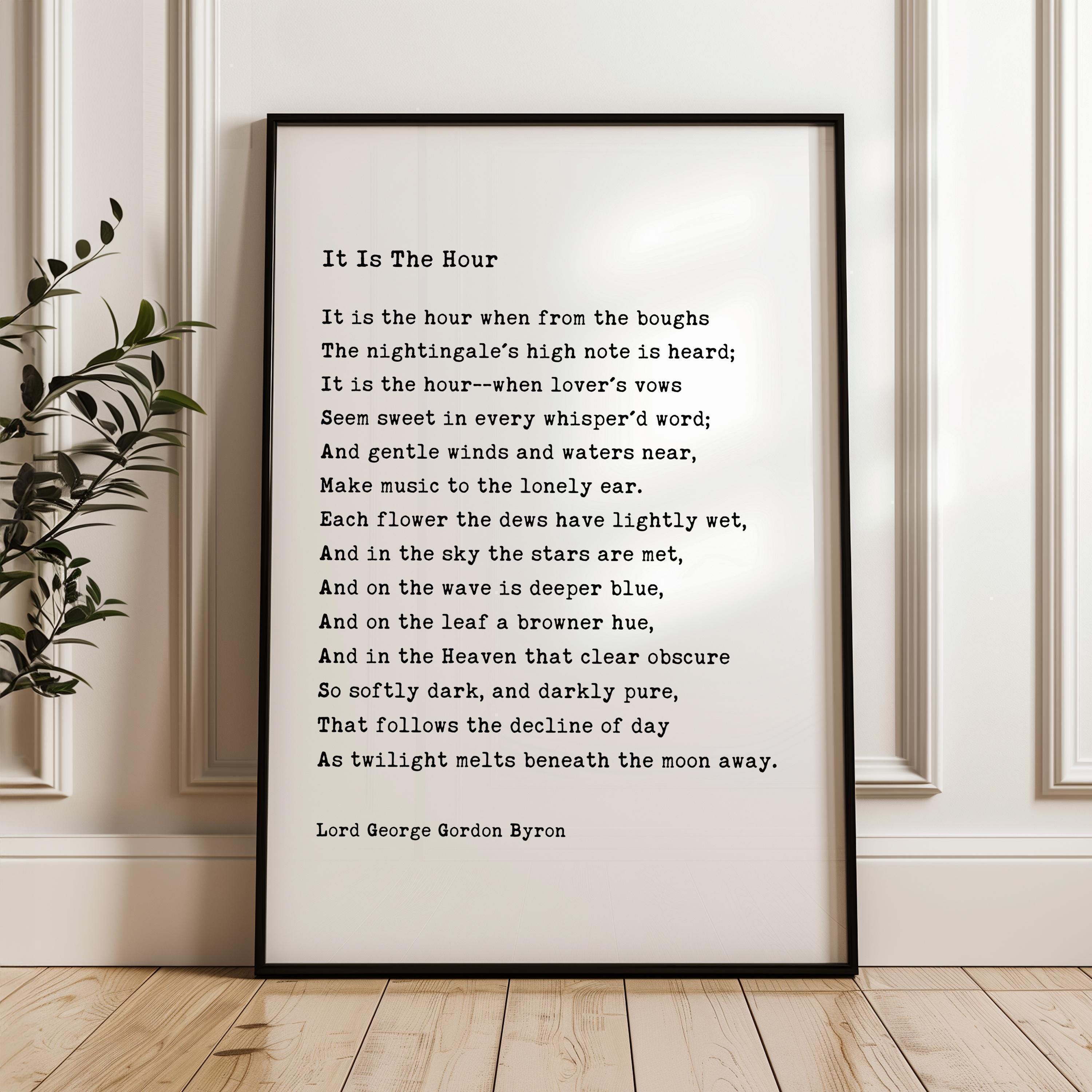 It Is The Hour,  George Gordon Byron Poem,  Typography Art Print,  (1816)