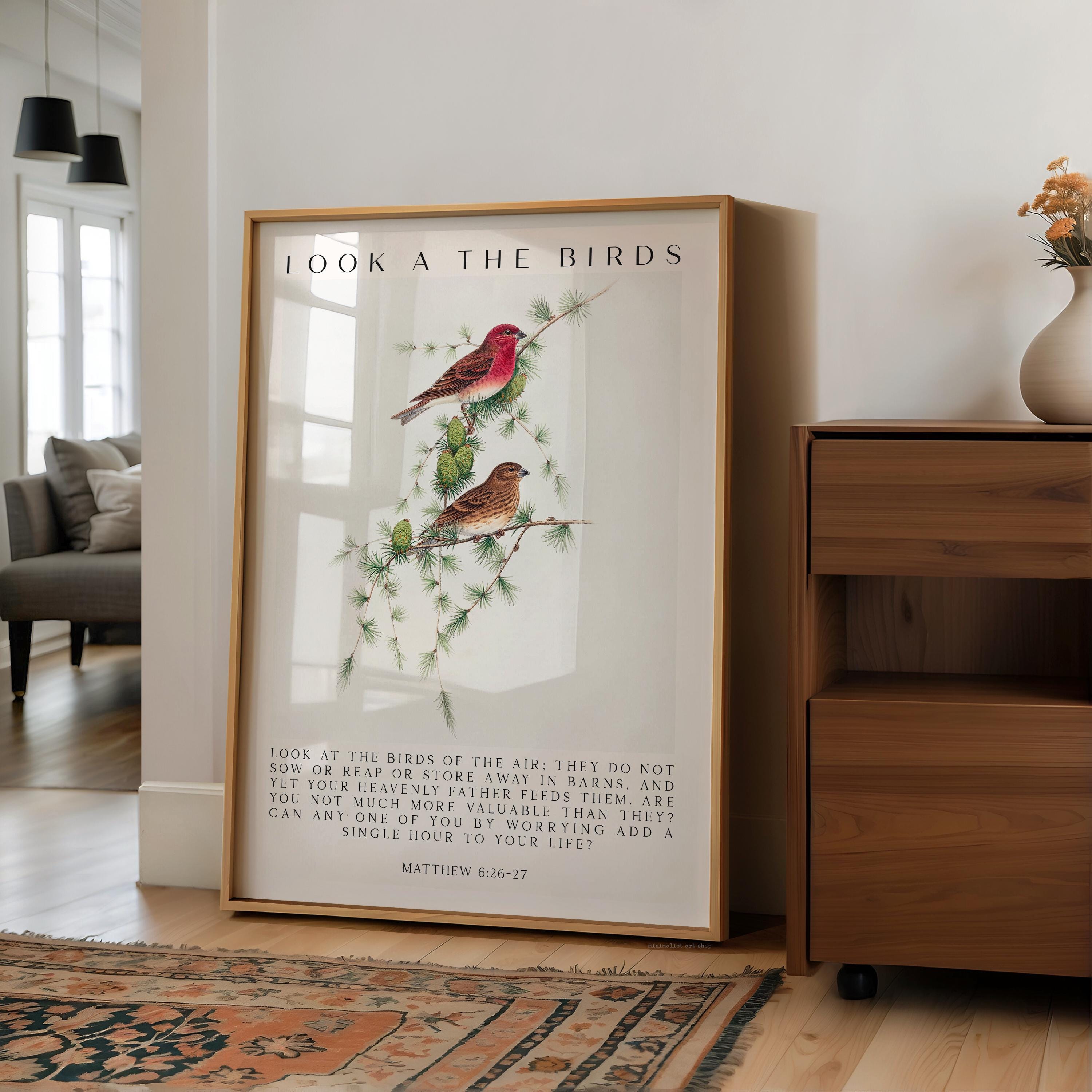 Matthew 6:26-27 Bible Verse Print – Look at the Birds Scripture Wall Art