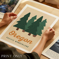 Oregon Pacific Wonderland Retro Art Print, Forest Trees, PNW Travel, Travel Gift Decor