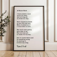 A Minor Bird Poem by Robert Frost Typography Art Print,  1926