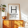 Houston, Texas with GPS Coordinates Typography Art Print,  Office,  Home Decor,  Restaurant,  Apartment,  Condo • Gift
