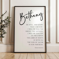Be still, and know that I am God.,  Psalm 46:10•11,  Personalized Typography Art Print