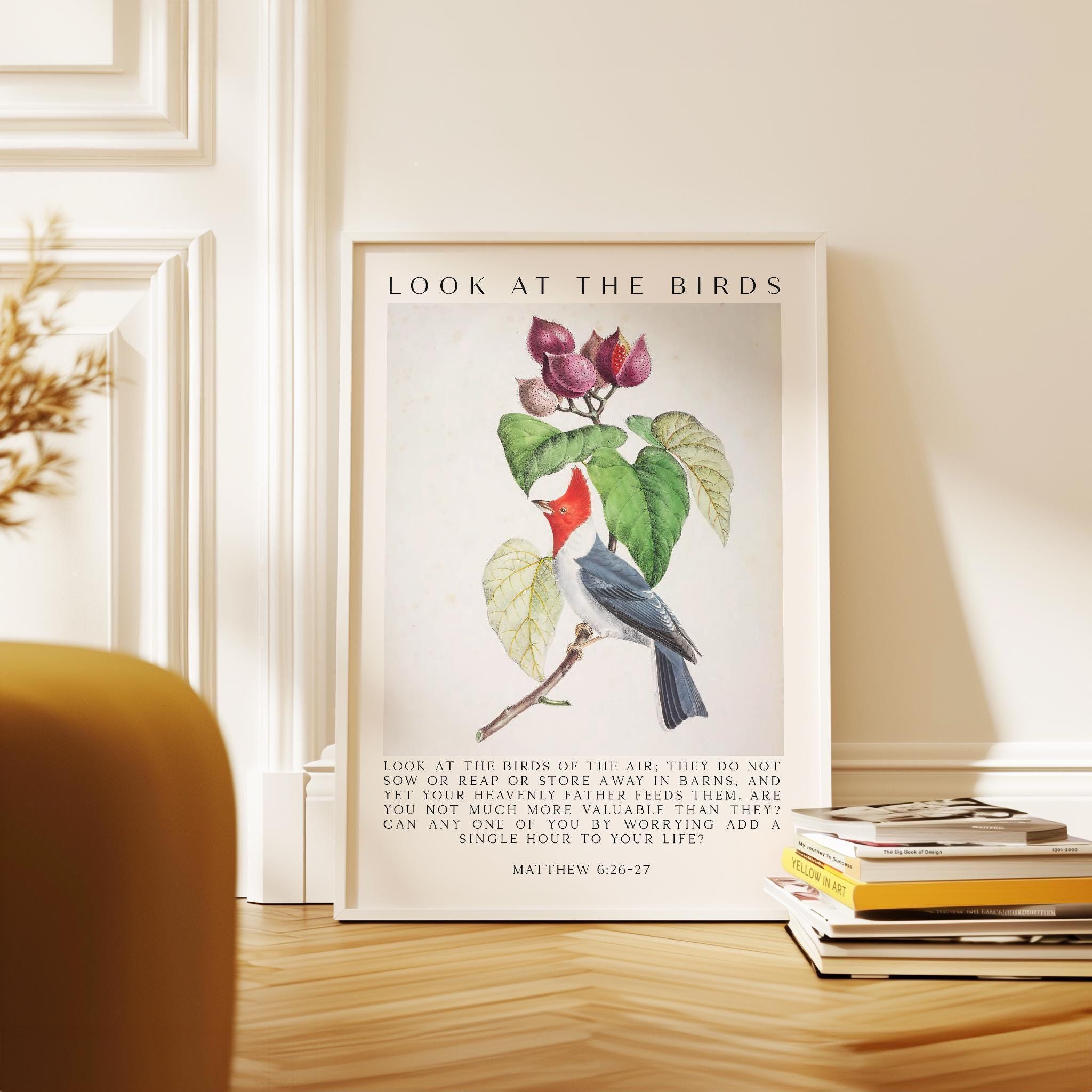 Matthew 6:26-27 Bible Verse Print,  Look at the Birds Scripture Wall Art