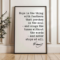 Emily Dickinson Quote, Hope Is The Thing With Feathers, Literary Wall Art, Poetry Quote Decor