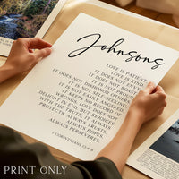Personalized Family Name Scripture Print, Love Is Patient Kind, 1 Corinthians 13:4-8, Anniversary Gift
