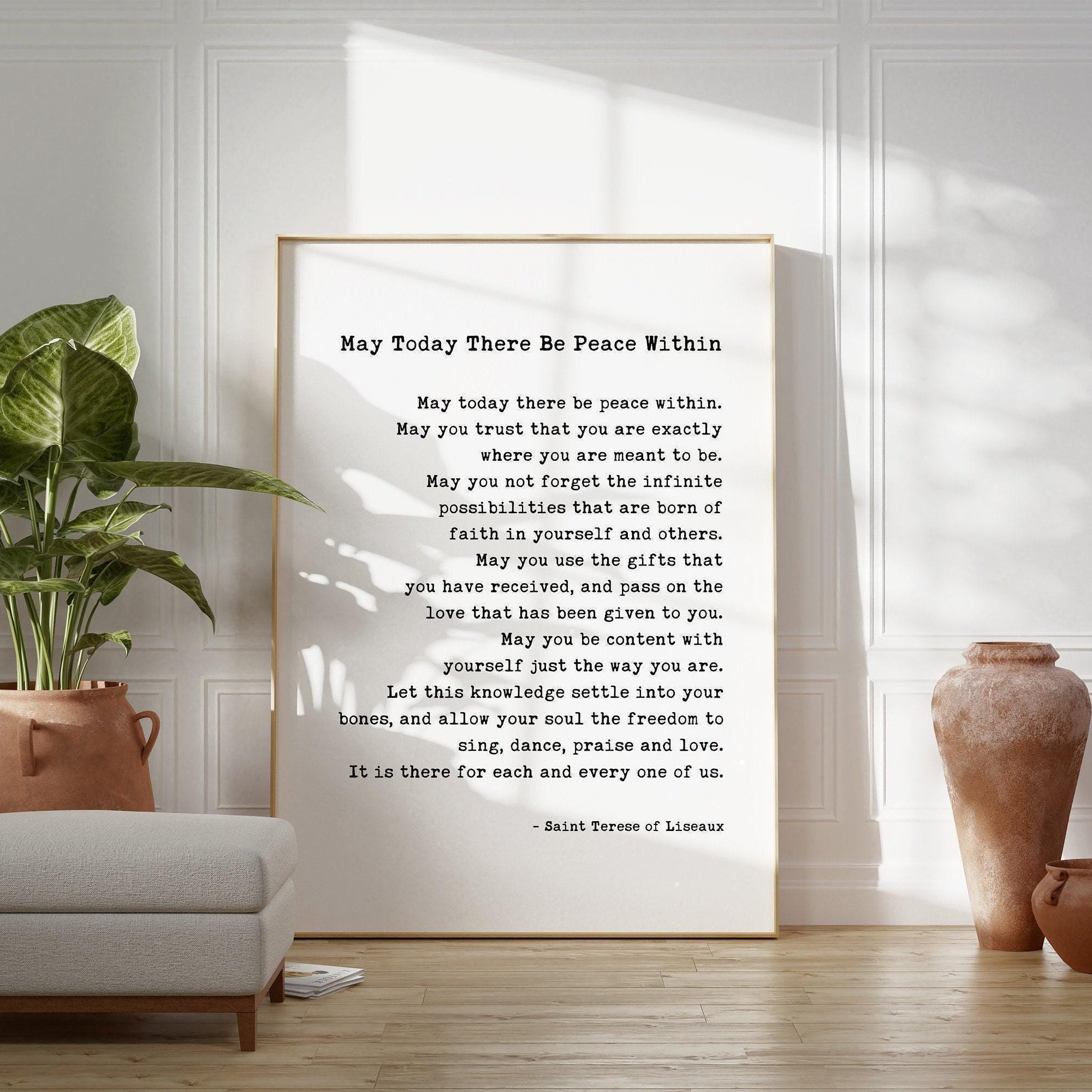 May today there be peace within. Saint Terese of Liseaux Typography Art Print,  Home Wall Decor - Minimalist Decor - Inspirational Quote
