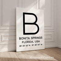 Bonita Springs, Florida with GPS Coordinates Minimalist Typography Art Print