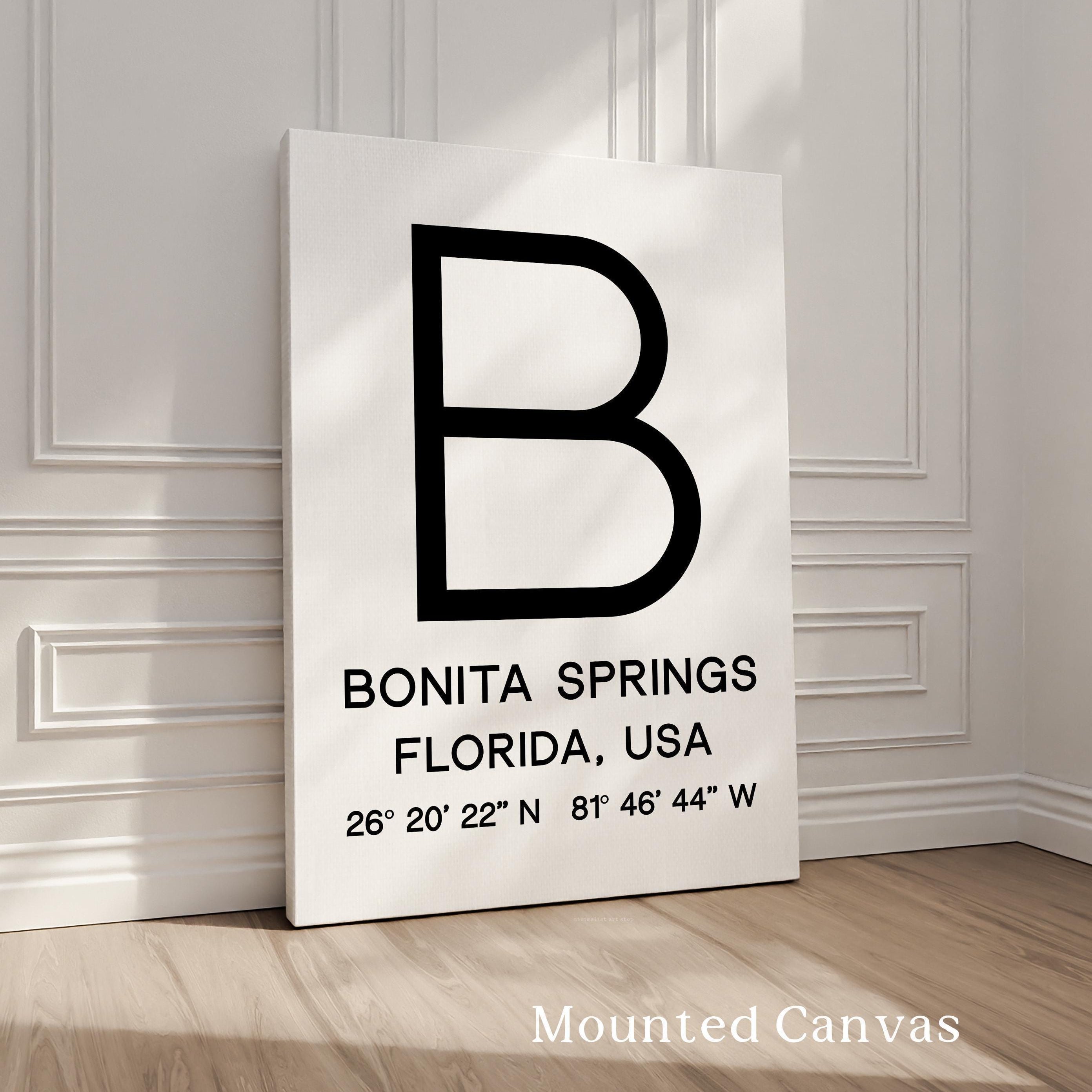 Bonita Springs, Florida with GPS Coordinates Minimalist Typography Art Print