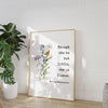 Though She Be But Little, She is Fierce Typography Art Print with Wildflowers,  Shakespeare Quote - A Midsummer Night's Dream